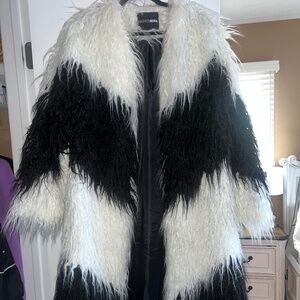 Black and white mink trench coat